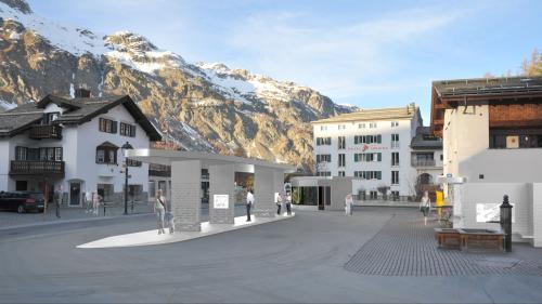 Der Postplatz von Sils könnte künftig in etwa so aussehen. Visualisierung: Maurus Frei Architekten