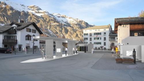 Der Postplatz in Sils Maria wird bald anders aussehen. Mit dem kommenden Fahrplanwechsel beginnen die Bauarbeiten. Visualisierung: Maurus Frei Architekten AG