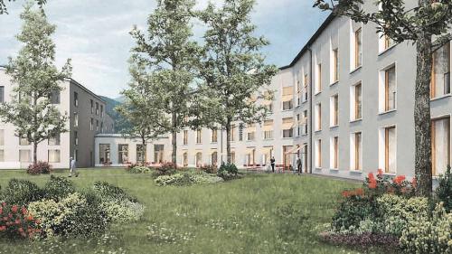 Die Visualisierung des neuen Pflegezentrums Promulins in Samedan.  		Visualisierung: Renato Maurizio, Schmid Schärer Architekten