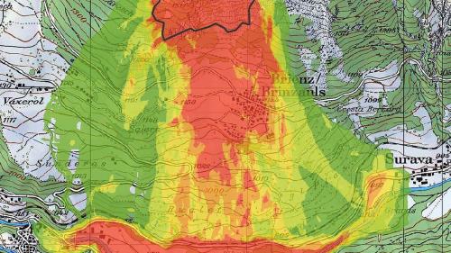 Im Bereich der rot schraffierten Fläche sind Ablagerungen von 20 Meter Höhe und mehr möglich. Grafik: Ingenieurbüro CSD