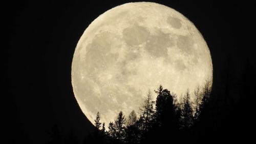 Dieser besondere Vollmond ist ein beliebtes Fotomotiv und wurde in Scuol mit Blick Richtung Chamonna Lischana aufgenommen (Foto: Nicolo Bass).