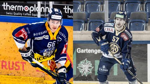 Nico Gross (EV Zug) und Davyd Barandun (HC Davos)   Fotos: Felix Klaus, Maurice Parrée