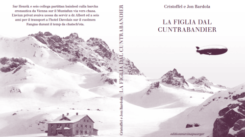 La cuverta dal raquint culla Heidelbergerhütte ed üna «barcha eronautica» (fotografia: Chasa editura editionmevinapuorger).