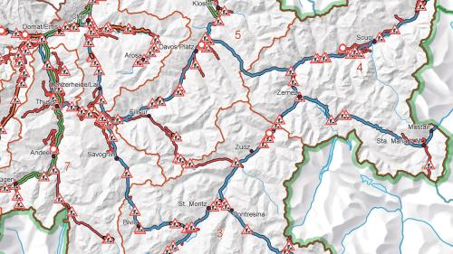 Übersicht über die Strassen-Baustellen 2018. Quelle: Tiefbauamt Graubünden TBA