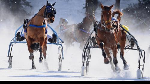 Bildimpression vom ‘GP Blasto’, ein Trabrennen über 800 Meter, am ersten Renntag von White Turf St. Moritz am 6. Februar 2022 auf dem gefrorenen St. Moritzersee.  Foto: Swiss Image/Andy Mettler