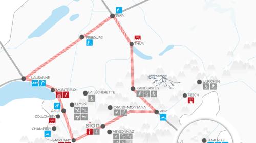 Die grobe Übersicht über die vorgesehenen Austragungsorte der Olympischen und Paralympischen Winterspiele «Sion 2026» mit den einzelnen Disziplinen und den Standorten von grösseren Infrastrukturbauten. Illustration: www.sion2026.ch