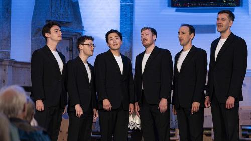 The King’s Singers: Patrick Dunachie, Edward Button, Julian Gregory, Christopher Bruerton, Nick Ashb, Jonathan Howard (von links) Foto: Engadin Festival, Quim Vilar