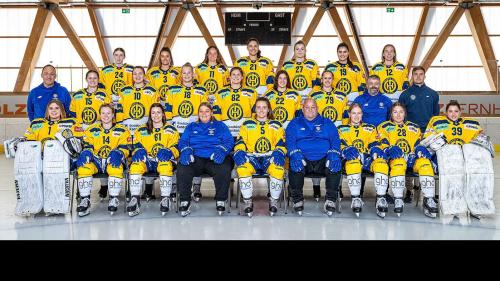 Die HCD-Ladies mit Xenia Balzarolo (oben rechts) und Sandra Schmidt (Reihe oben, zweite von links) starten heute Samstag erstmals zur Meisterschaft in der höchsten Frauenliga des Landes und gelten gleich als Mitfavoriten. Fotos: z. Vfg