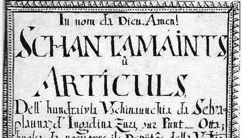 Dorfordnung von Silvaplana, 1671. Die erste überlieferte Dorfordnung ist noch älter: jene von Bever stammt aus dem Jahre 1584. Foto: Rechtsquellen des Kantons Graubünden.