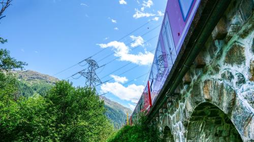 Die 380-kV-Höchstspannungsleitung der Swissgrid über den Albulapass quert im Gebiet Agnas zwischen La Punt und Bever auch das Trassee der Rhätischen Bahn. Foto: Jon Duschletta